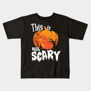 Halloween Pumpkin Fishing Rod Angling This Is Reel Scary Kids T-Shirt